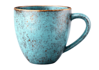 Speckled teal mug, golden rim, with handle