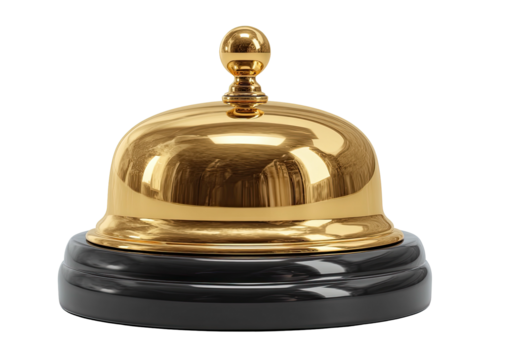 Shiny, gold service bell with a black base