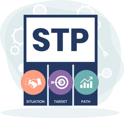 STP - situation target path. business concept background. vector illustration concept with keywords and icons. lettering illustration with icons for web banner, flyer, landing page, presentation