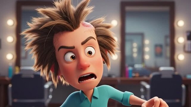 Cartoon Man Shocked After Bad Haircut Inside Funny Barbershop Scene