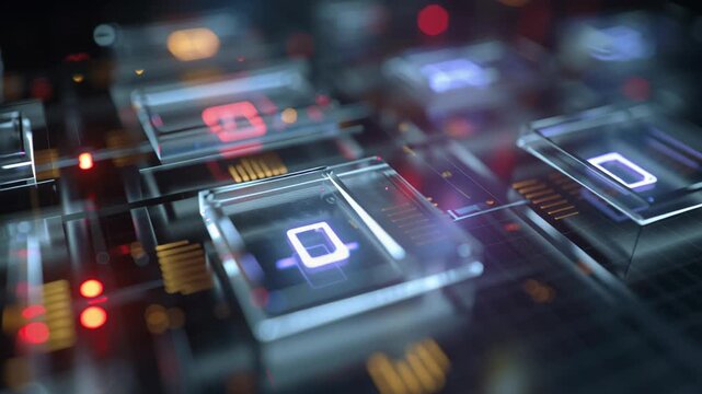 Macro close-up of microfluidic chip under AI monitoring, glowing digital indicators, clean futuristic lab aesthetic, ai biomedical analysis