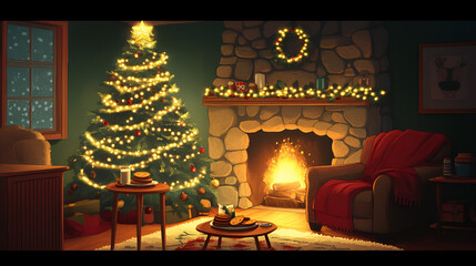 Cozy Christmas living room with a decorated tree and fireplace creating a warm and inviting holiday atmosphere perfect for seasonal greetings and home decor inspiration