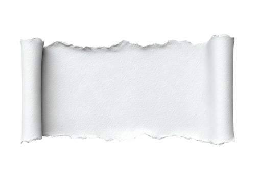Torn-edge white paper scroll, rolled ends, centered