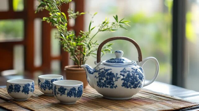 teapot and cups on the table