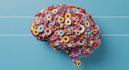 Brain of Flowers Mental Bloom and Creative Thinking Concept