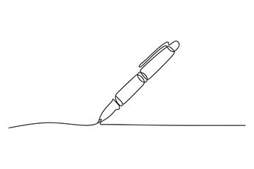 Fototapeta premium Continuous one line drawing of pen writing tool symbol minimalist outline vector illustration 