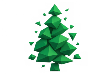 Abstract geometric christmas tree, low poly spruce shape forming modern holiday design on transparent background