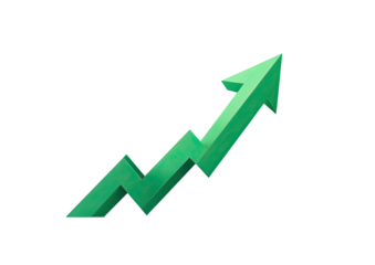 Green upward zig-zag arrow pointing diagonally on black