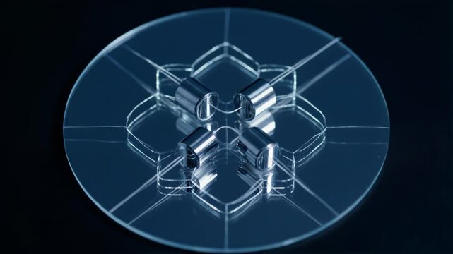 Metallic Elements Rotate on Transparent Platform for Scientific Experiment - Powered by Adobe