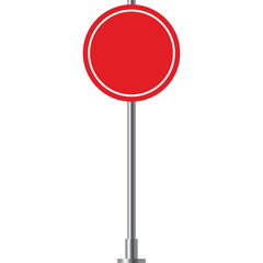 Red Circular Sign on Silver Pole with White Border and Transparent Background