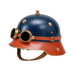 Steampunk helmet blue dome, orange brim, goggles
