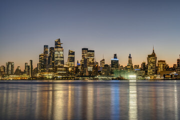 The skyline of Midtown Manhattan in New York before sunrise seen from Weehawken, New Jersey