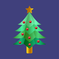 Vibrant cartoon Christmas tree with a golden star and red ornaments, ideal for festive holiday season designs and greeting cards