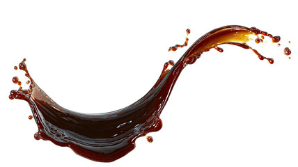 Curved splash of dark brown liquid, suspended against a black backdrop