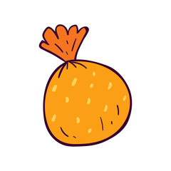 Hand-drawn illustration of an orange fruit bag, perfect for healthy eating and food-related designs