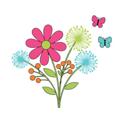 Colorful cartoon flowers and butterflies