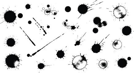 Ink splatter vector, black droplet design, abstract stain graphic, textured splash element, dynamic blot illustration, grunge art symbol
