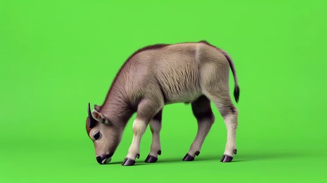 Junges B&uuml;ffelkalb auf gr&uuml;nem Hintergrund &ndash; Chroma Key Greenscreen Tieraufnahme