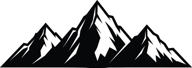 Mountain silhouette vector, sharp peak illustration, black and white nature graphic, outdoor adventure icon, alpine ridge design, snow summit