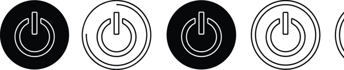 Power button icon, on off symbol set, electronic control graphic, black and white vector, device interface design, tech element
