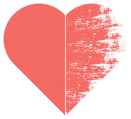 Red heart symbol of grunge love and romance on a white background for Valentine's Day design concept