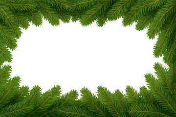 Green fir tree branches creating a festive frame for holiday designs. Transparent background for easy layering