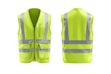 Hi-vis safety vest, front and back view, bright yellow, silver reflective