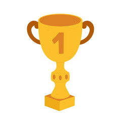 Vector illustration of a yellow sports trophy cup with number one. Flat image isolated on white background. Symbol of sporting success