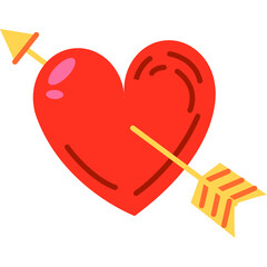Red Heart Pierced By Yellow Arrow Cupid Symbol on Transparent Background