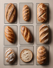 Artisan Bread Collection on Cooling Racks - Freshly Baked Loaves