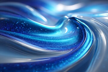 Abstract Blue Liquid Wave with Sparkling Glitter in Dynamic Flow
