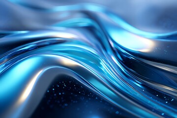 Abstract Blue Metallic Waves with Light Reflections and Sparkles for Technology or Design Themes