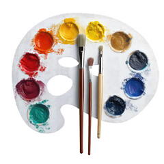 Color palette with brushes featuring vibrant paints and diverse hues