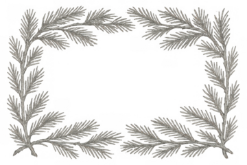 Silver pine branches framing empty space, creating an elegant winter border for christmas holidays, transparent background