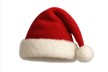 Red and white santa claus hat, made for festive christmas and holiday decorations, isolated on a transparent background