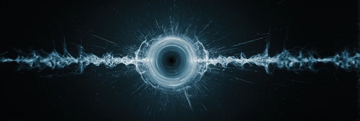 Obraz premium Abstract futuristic black hole event horizon simulation dark energy space science fiction cosmic phenomenon mysterious vortex digital illustration