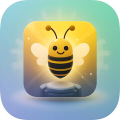 Adorable 3D Cartoon Bee Icon - Shiny & Playful Digital Art