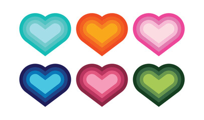 Gradient Heart Set – Abstract Multicolor Layered Love Icons. Valentines day decor for cards, fabric, wrapping paper