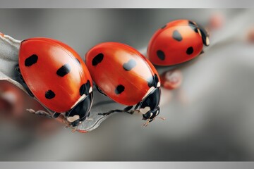 Obraz premium Charming ladybugs perched on a delicate branch demonstrating natural beauty in a serene outdoor setting during daylight hours