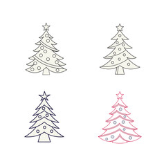 Obraz premium Four Stylized Christmas Trees with Decorations in Outline and Color holiday winter