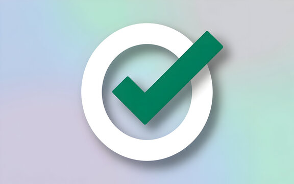 Green check mark inside a white circle on a soft pastel gradient background