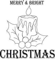 Elegant Christmas Candle Outline with Holly Leaves and Festive Glow
