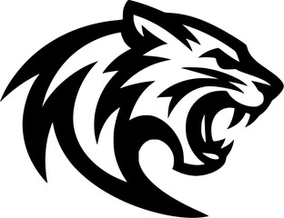 Obraz premium Roaring tiger head logo with bold stripes, representing speed and ferocity. Perfect for racing vehicles or dynamic branding.
