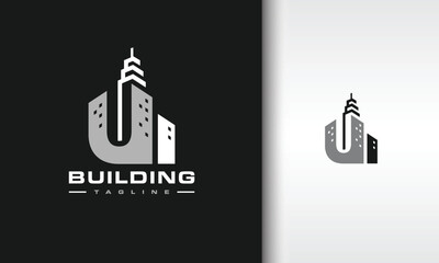 Modern U Letter Building Logo Design for Real Estate and Construction