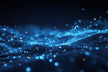 Abstract image of linked dots and lines, in a blue and dark blue gradient, like digital networks