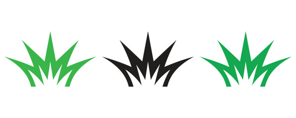 Obraz premium Three grass tufts in green and black isolated on white background, symbolizing nature and growth.