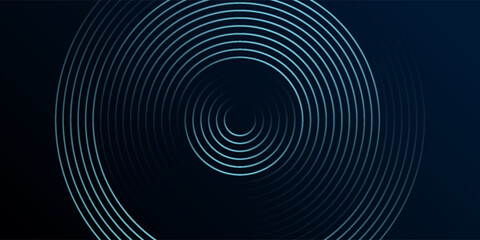 Blue abstract background with glowing circles. Swirl circular lines pattern. Geometric spiral. Twirl element. Modern graphic design. Futuristic technology concept.