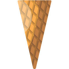 Empty Waffle Ice Cream Cone in Golden Brown Color Isolated on White Background with Subtle Highlights