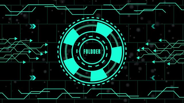 file folder text animation , Abstract blue digital technology background with circuit board pattern, arrow and dot ,design element..