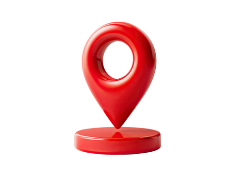 Shiny red map marker, center-aligned, on a red stand